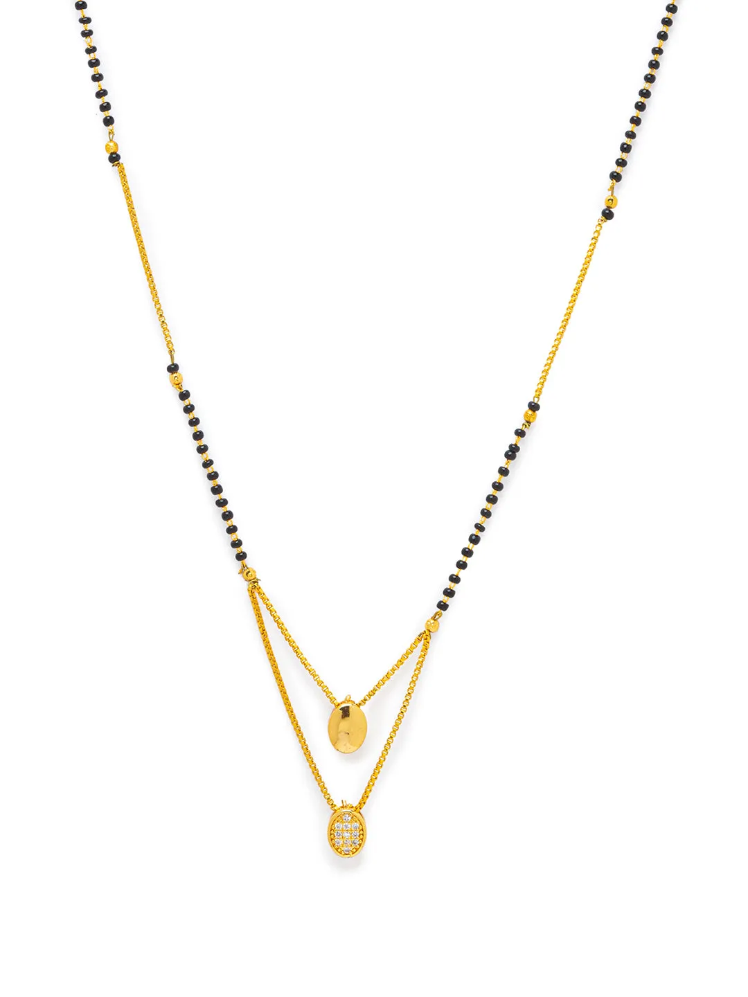 Short Mangalsutra Design Gold Plated Double Oval Shape American Diamond Pendant मंगलसूत्र For Women