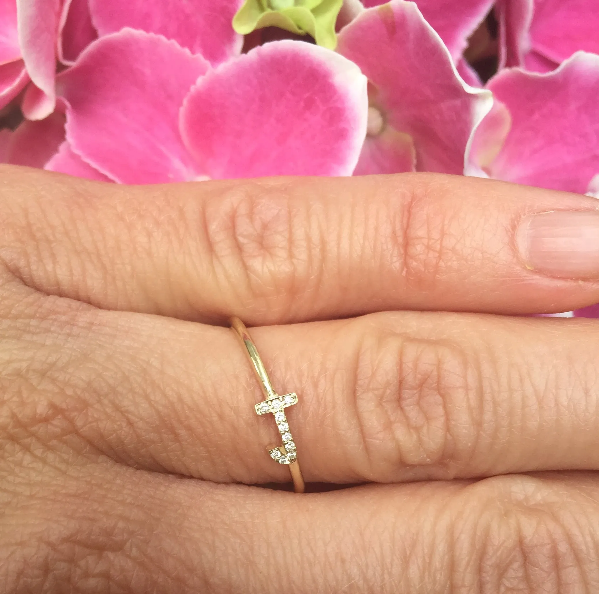 Sideways Pave Initial Ring