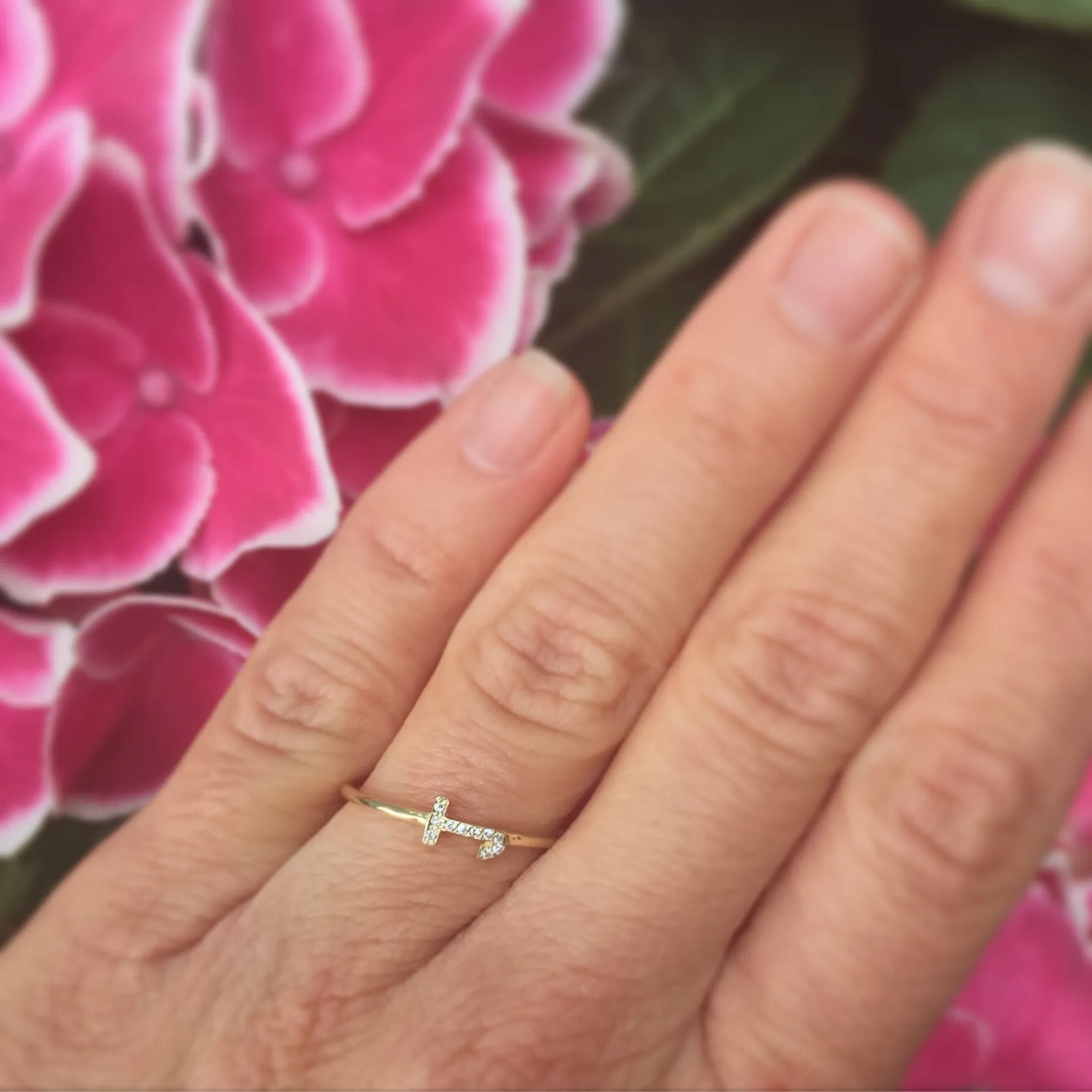 Sideways Pave Initial Ring