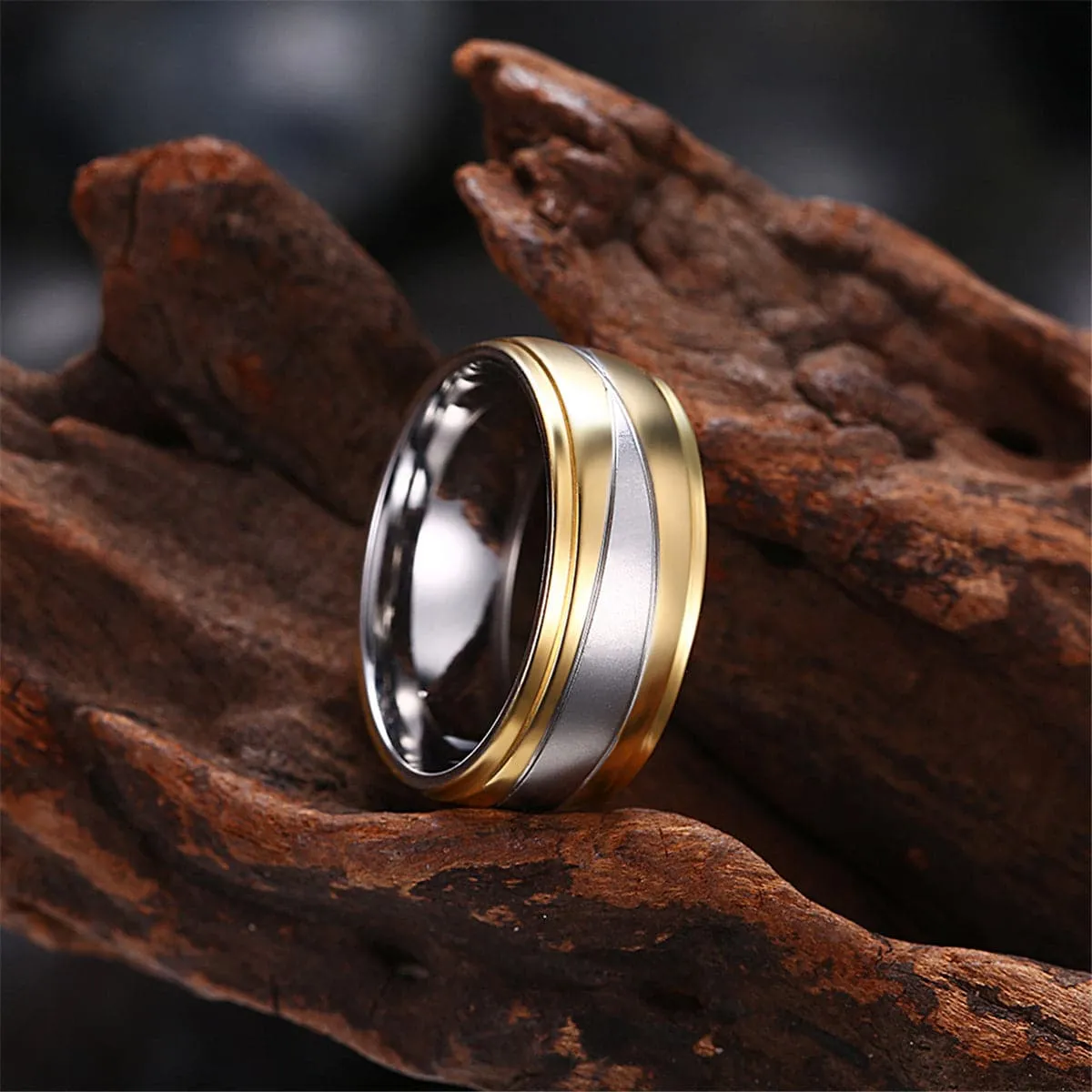 Silver-Plated & 18K Gold-Plated Rounded Band Ring