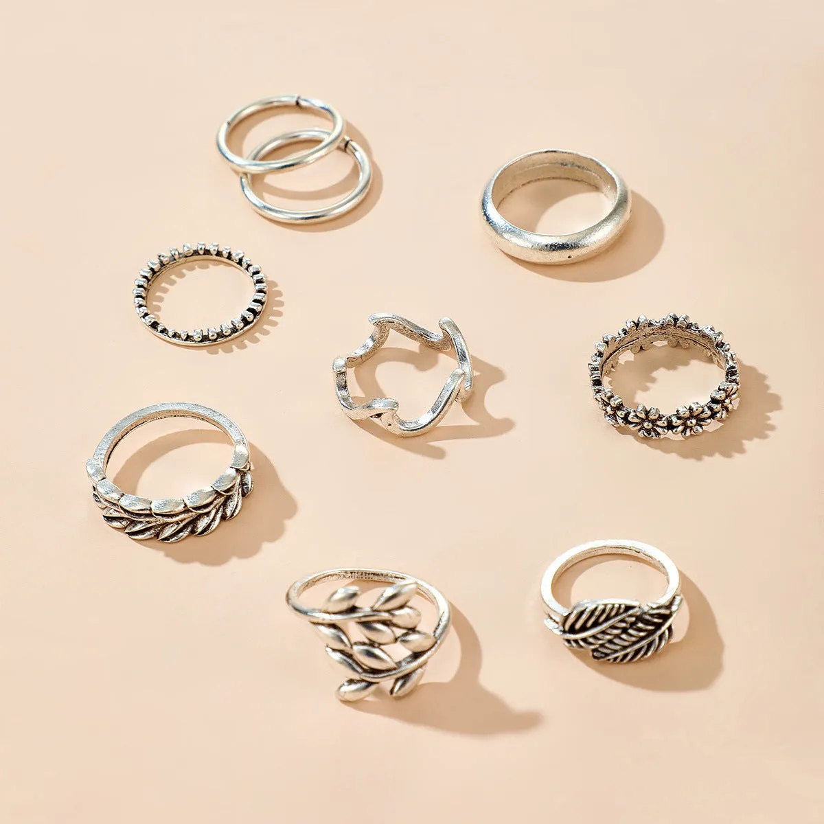 Silver-Plated Botanical Ring Set