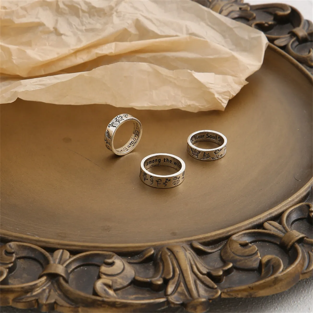 Silver-Plated Botany Band Ring Set