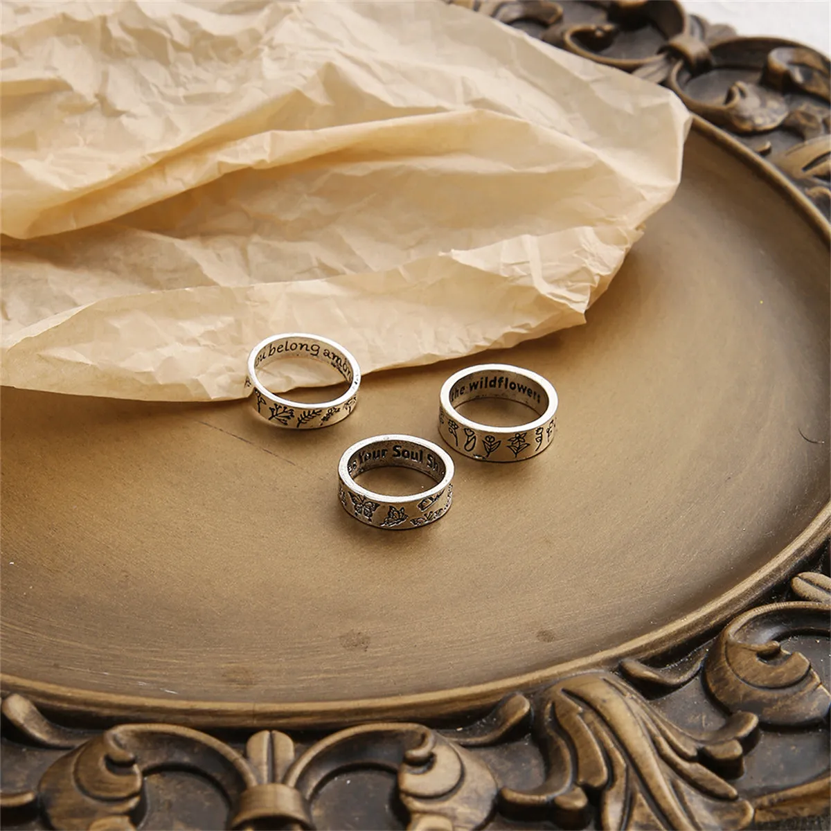 Silver-Plated Botany Band Ring Set