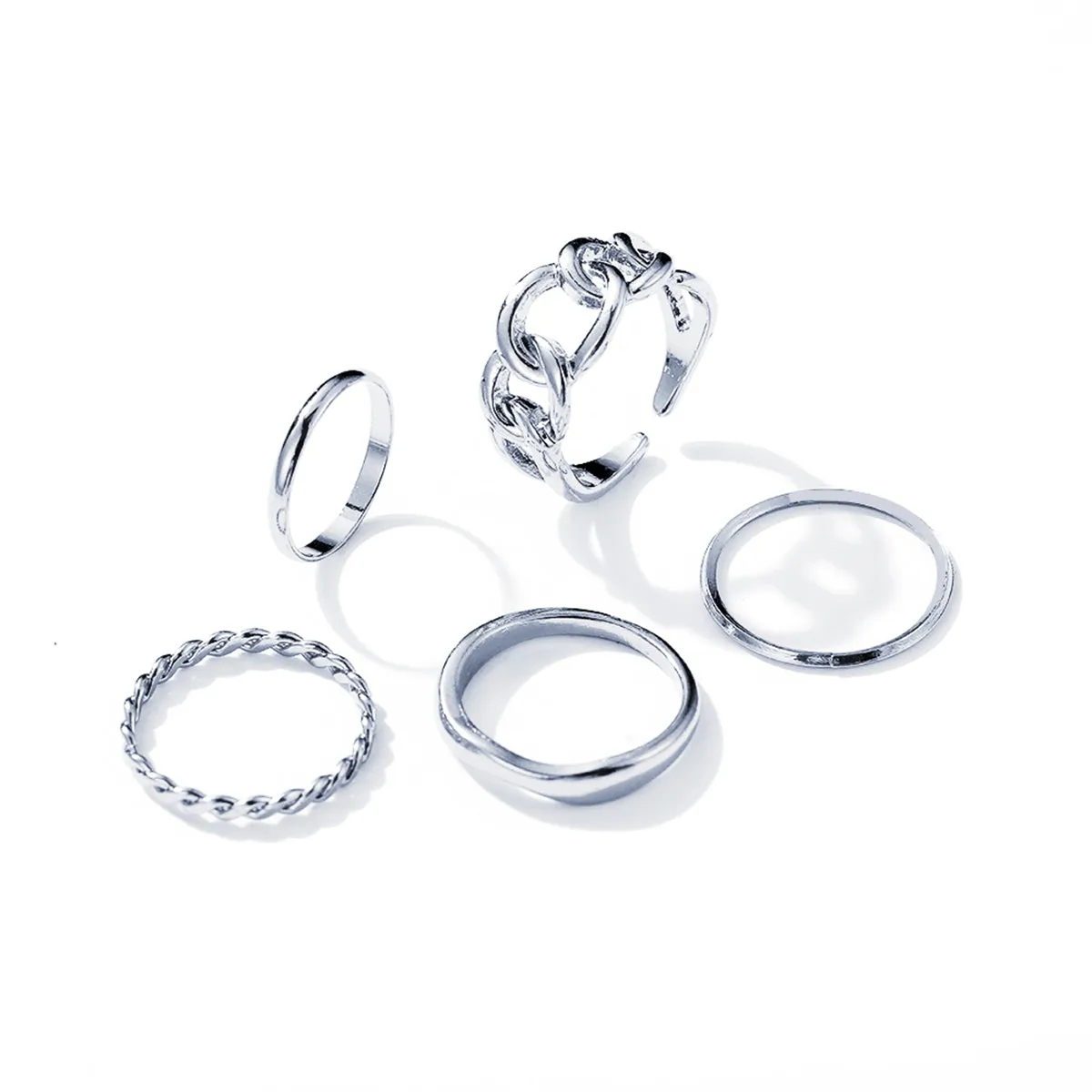 Silver-Plated Cable Chain Open Ring Set