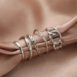 Silver-Plated Cable Chain Open Ring Set