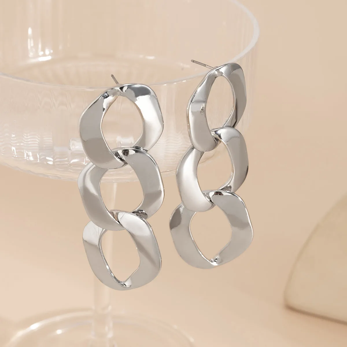 Silver-Plated Curb-Chain Drop Earrings