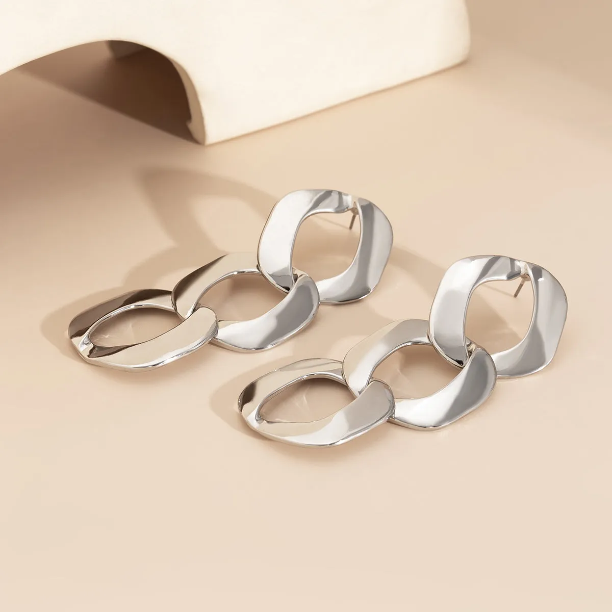 Silver-Plated Curb-Chain Drop Earrings