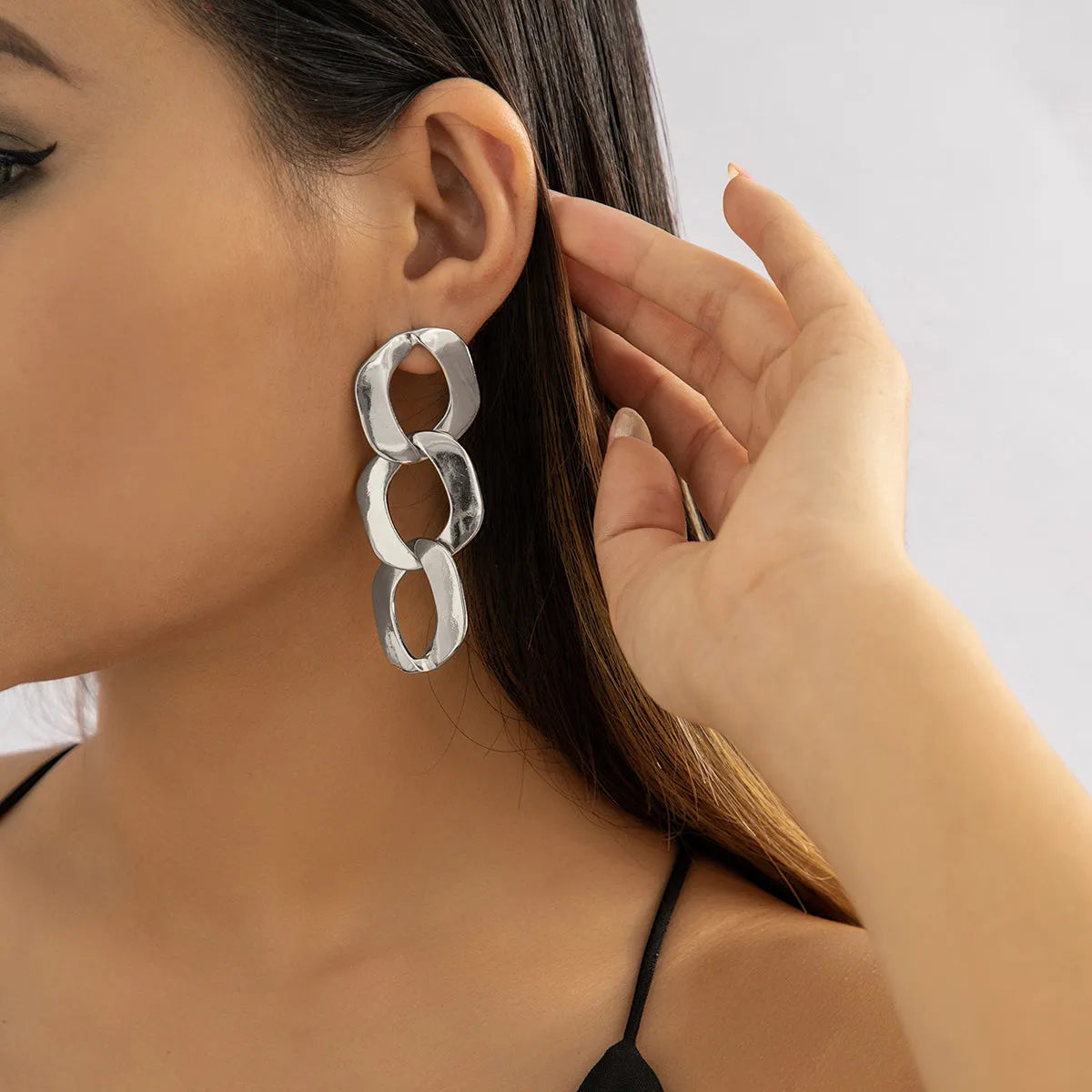 Silver-Plated Curb-Chain Drop Earrings