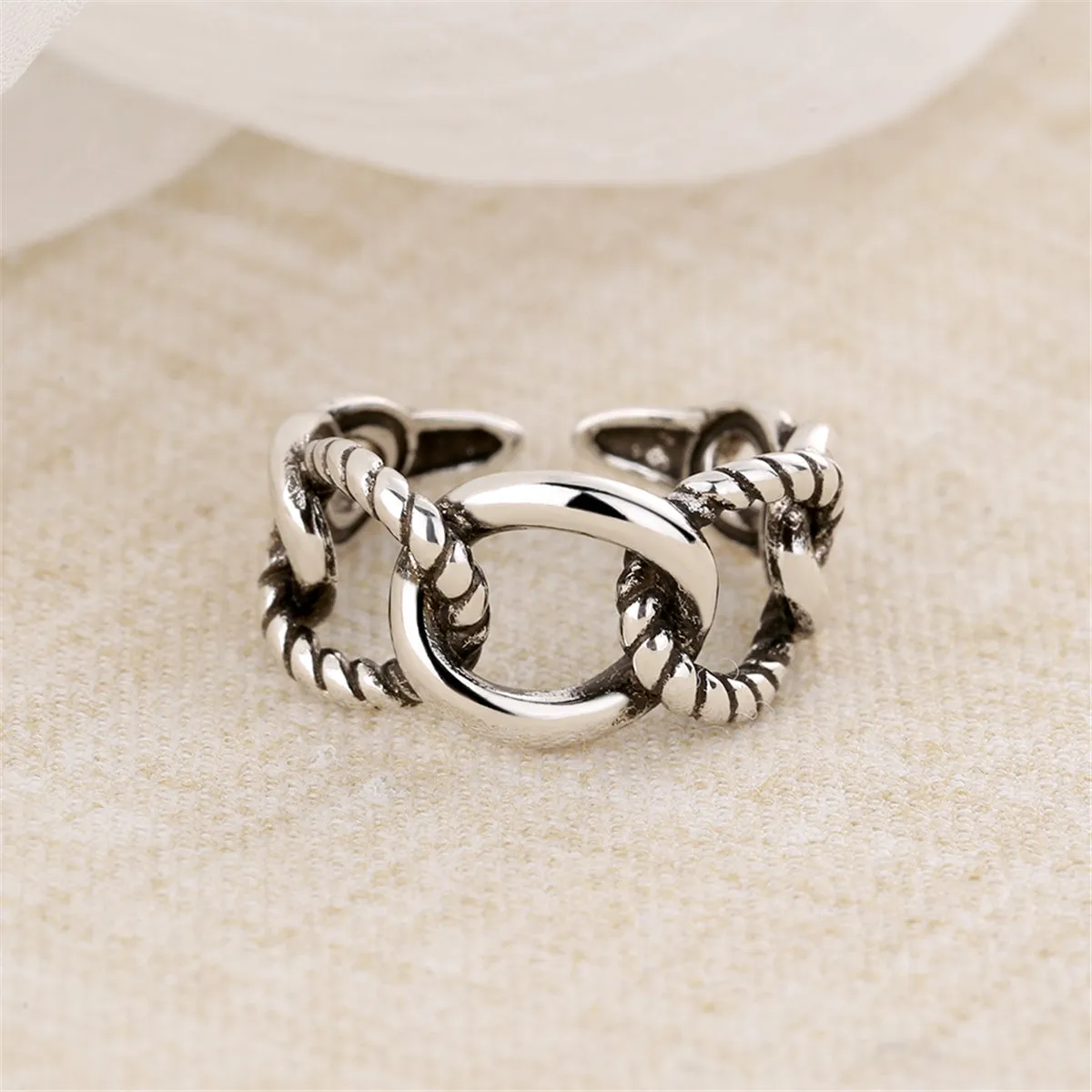 Silver-Plated Figaro Chain Open Band