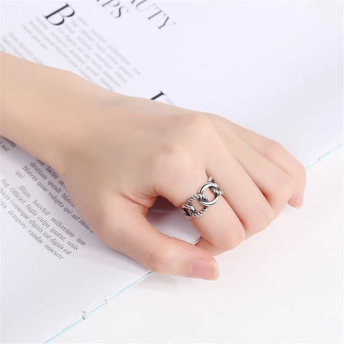 Silver-Plated Figaro Chain Open Band