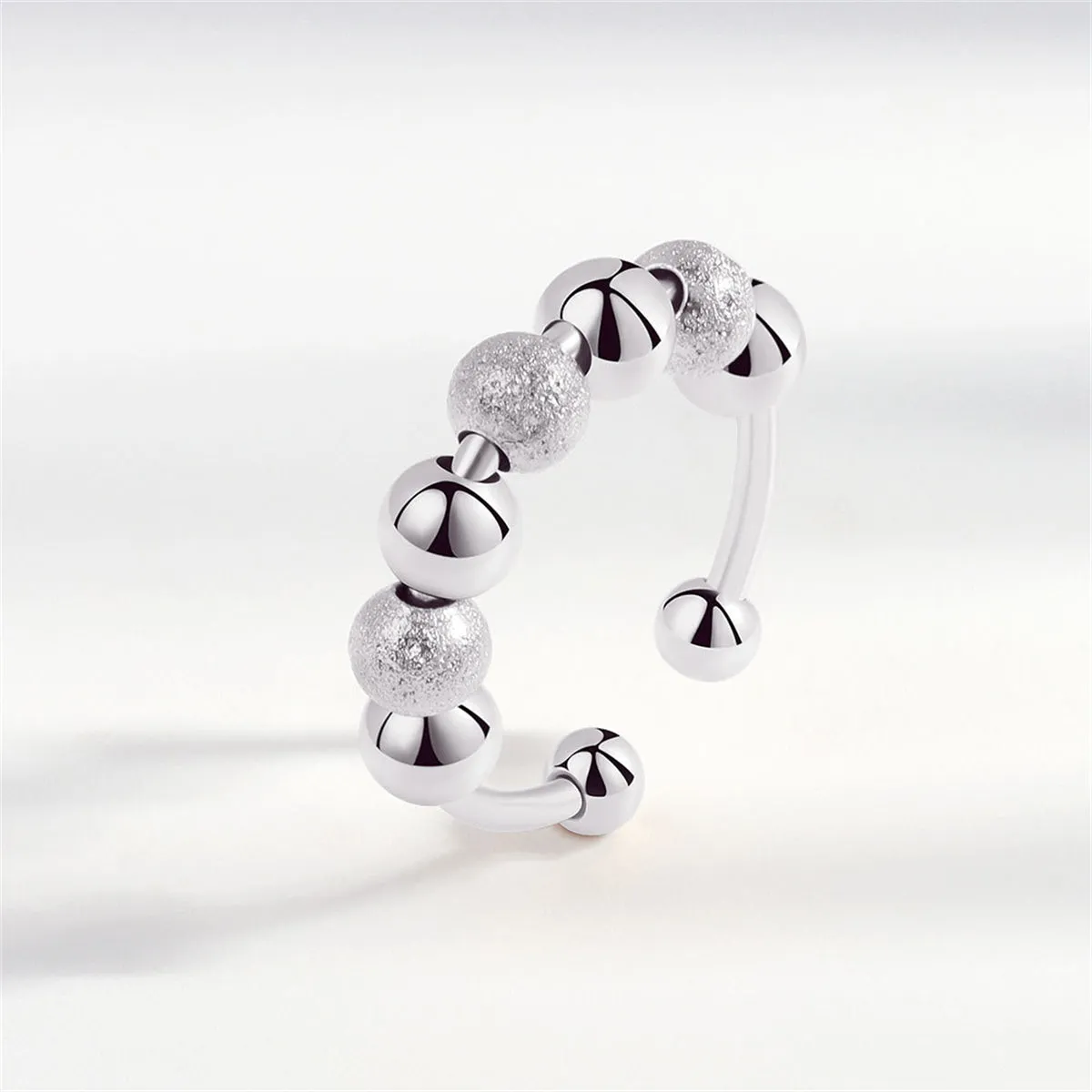 Silver-Plated Frosted Bead Open Ring