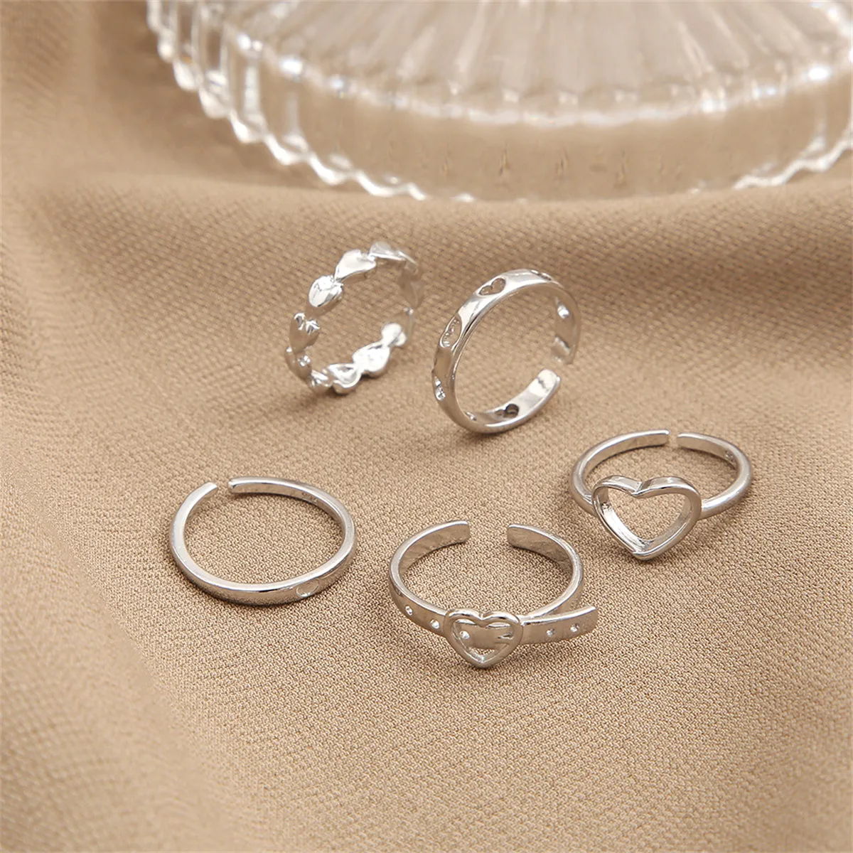 Silver-Plated Heart Belt Ring Set