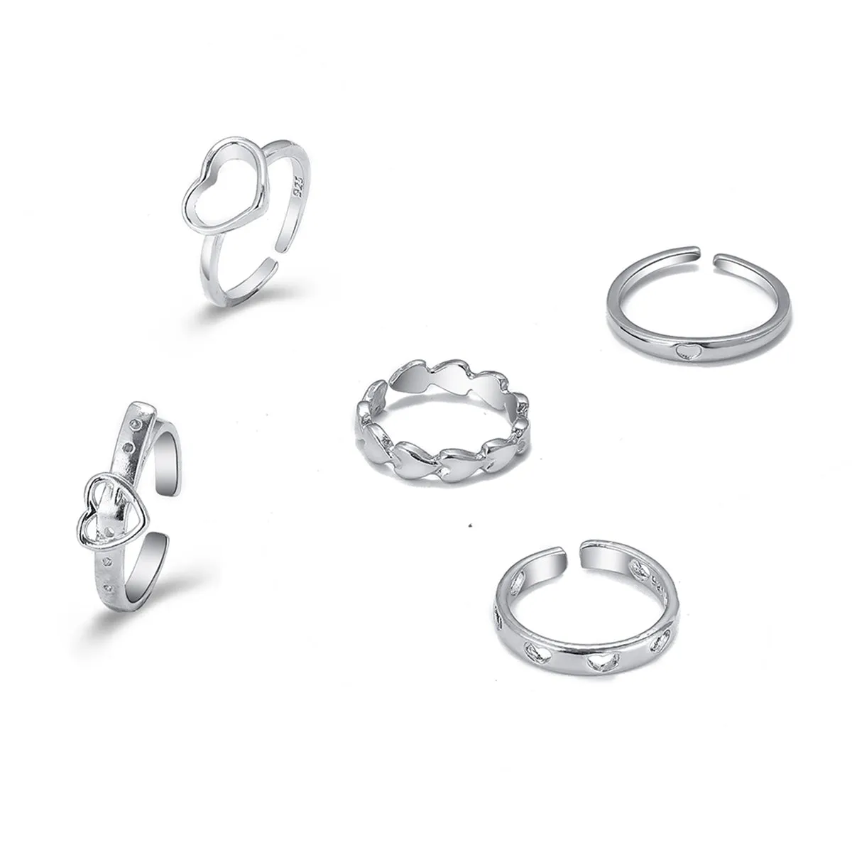 Silver-Plated Heart Belt Ring Set