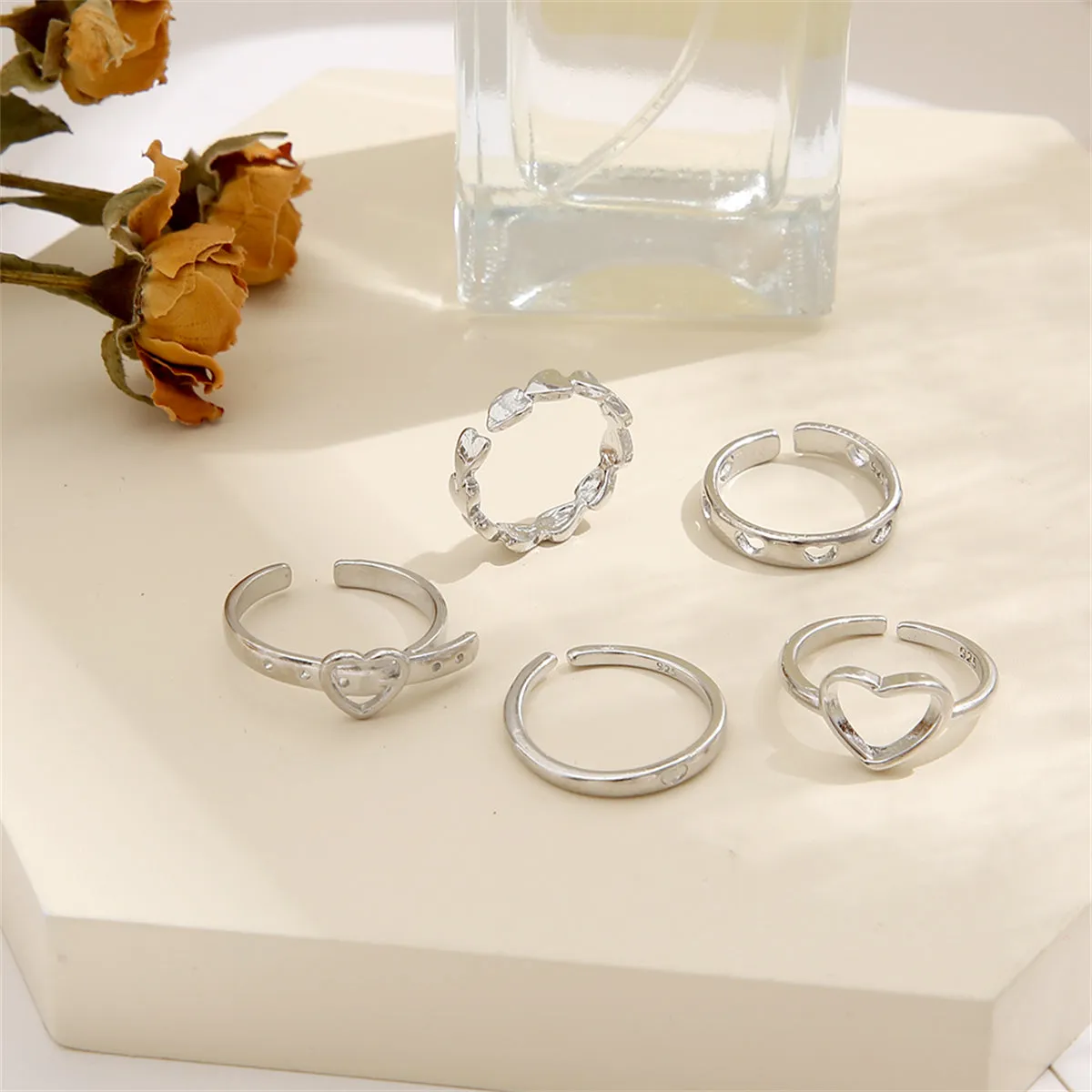 Silver-Plated Heart Belt Ring Set