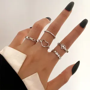 Silver-Plated Heart Belt Ring Set