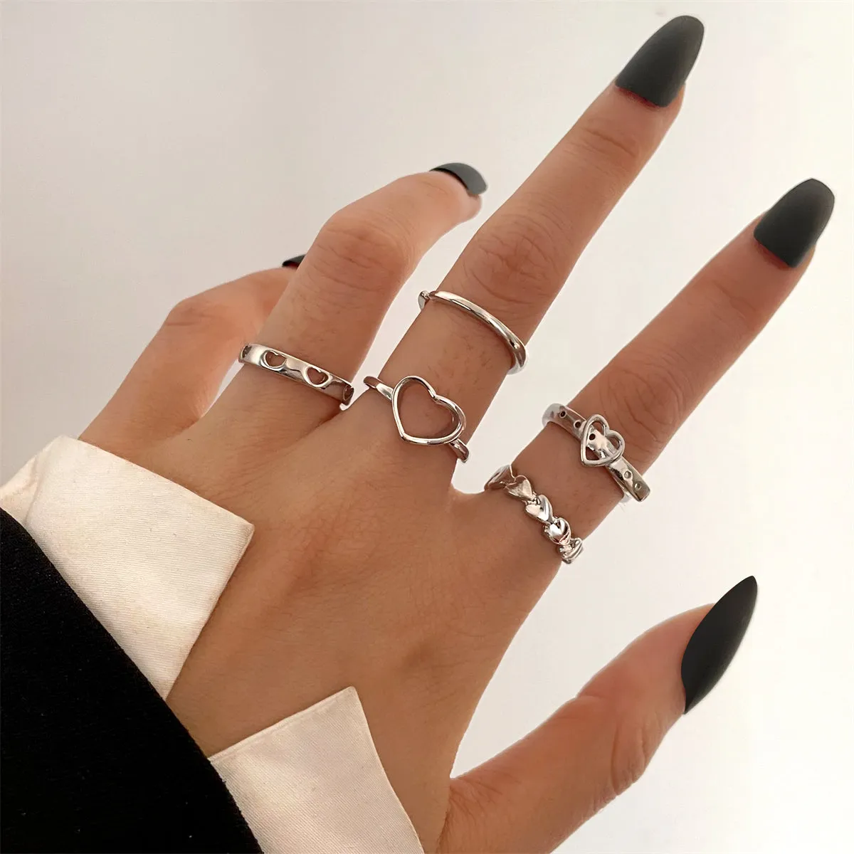 Silver-Plated Heart Belt Ring Set