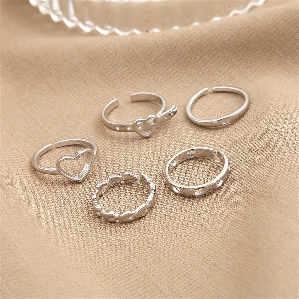 Silver-Plated Heart Belt Ring Set