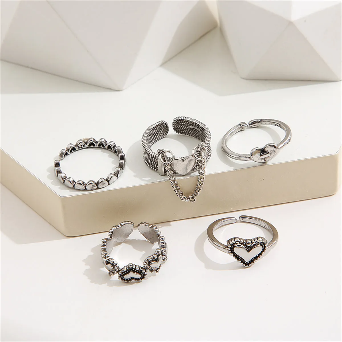 Silver-Plated Heart Ring Set