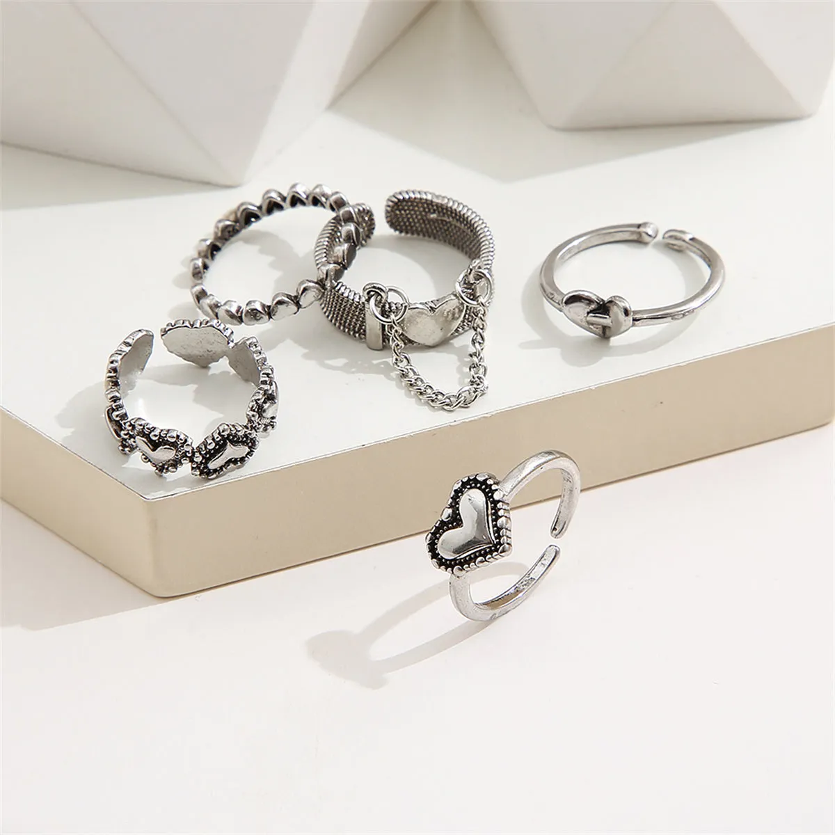Silver-Plated Heart Ring Set