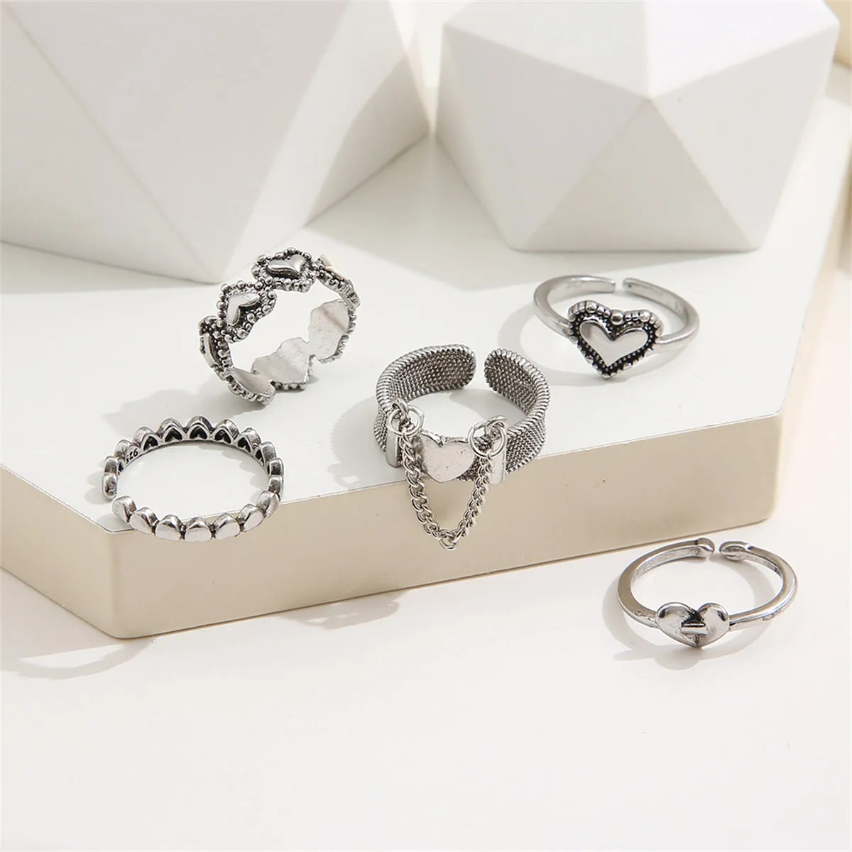 Silver-Plated Heart Ring Set