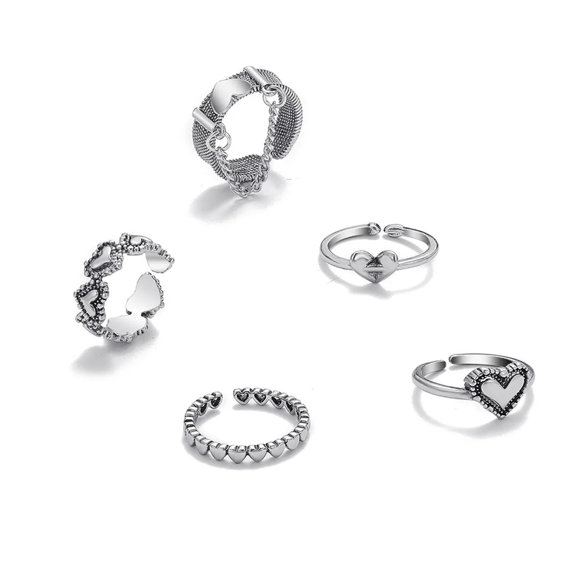 Silver-Plated Heart Ring Set