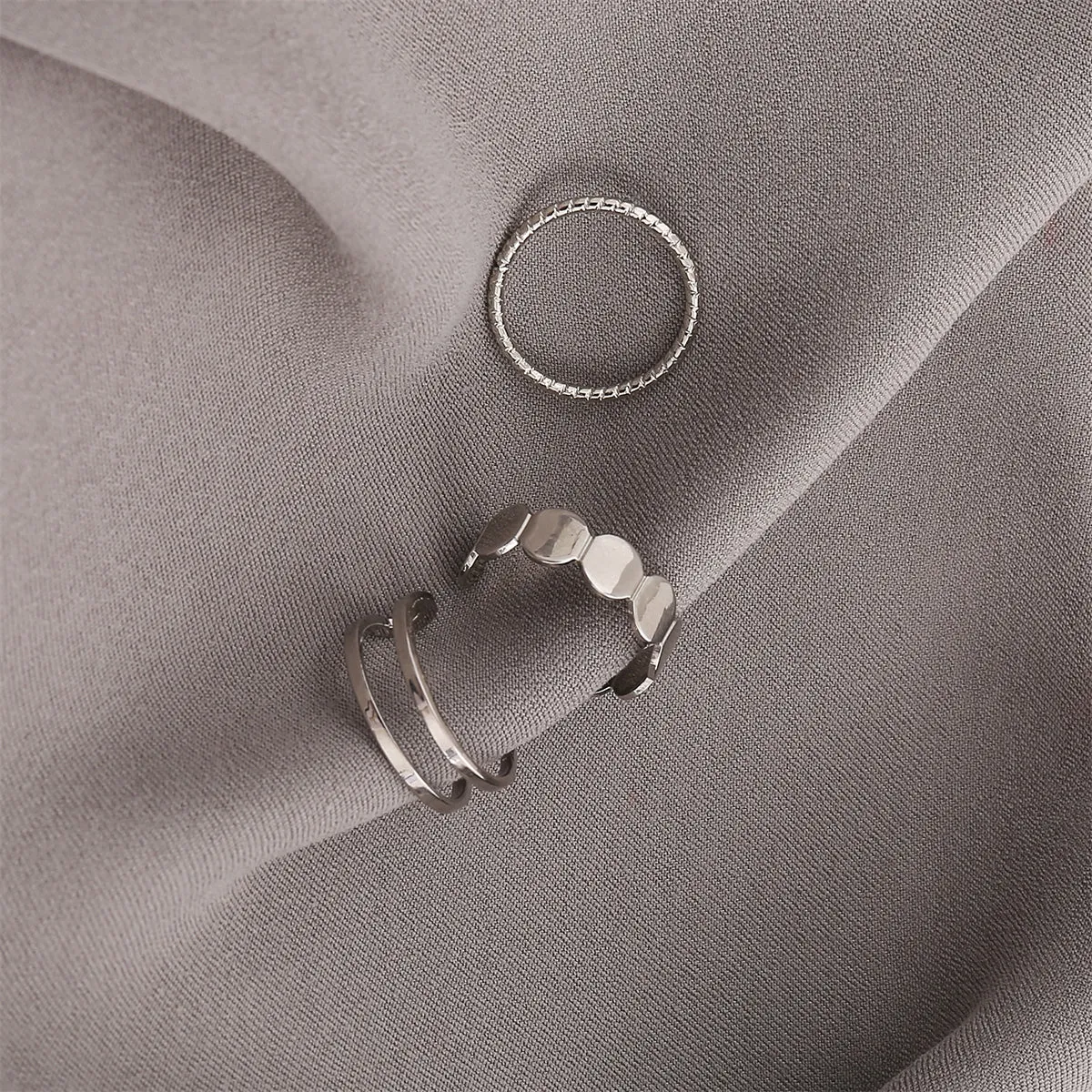 Silver-Plated Layered Open Ring Set