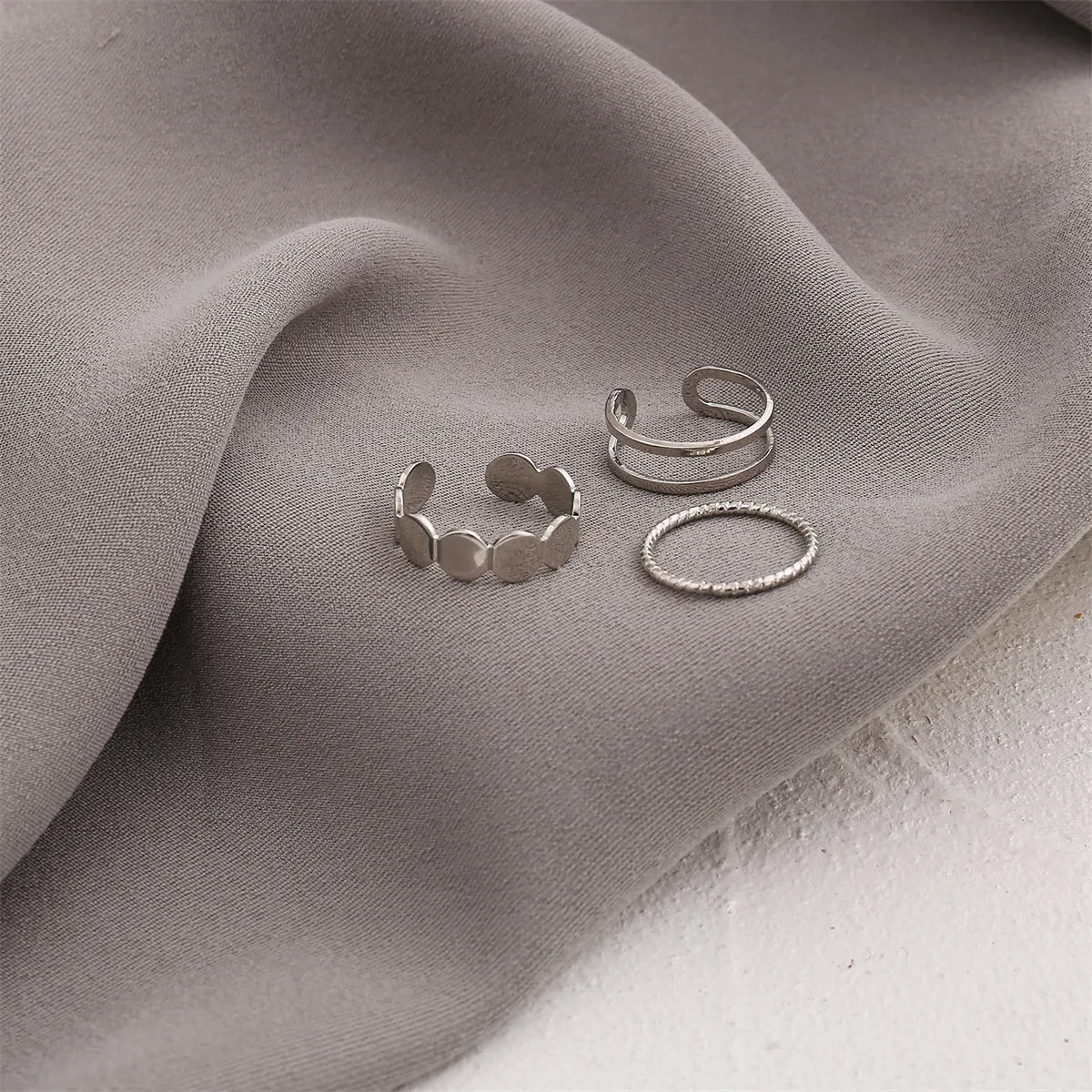 Silver-Plated Layered Open Ring Set