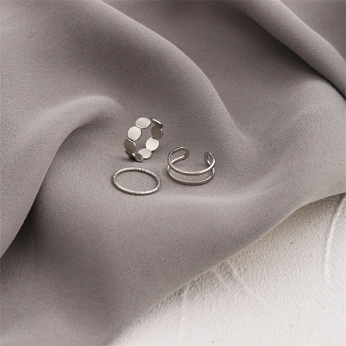 Silver-Plated Layered Open Ring Set