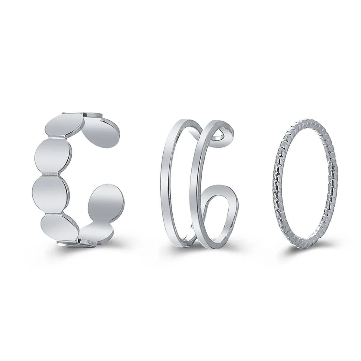 Silver-Plated Layered Open Ring Set