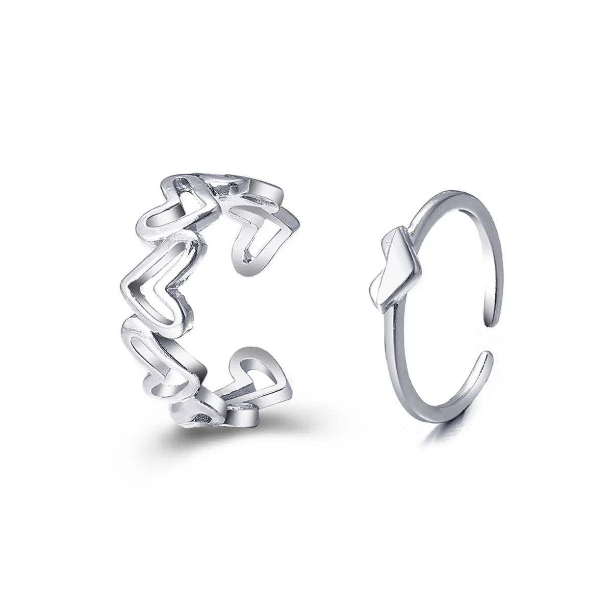 Silver-Plated Openwork Heart Ring Set