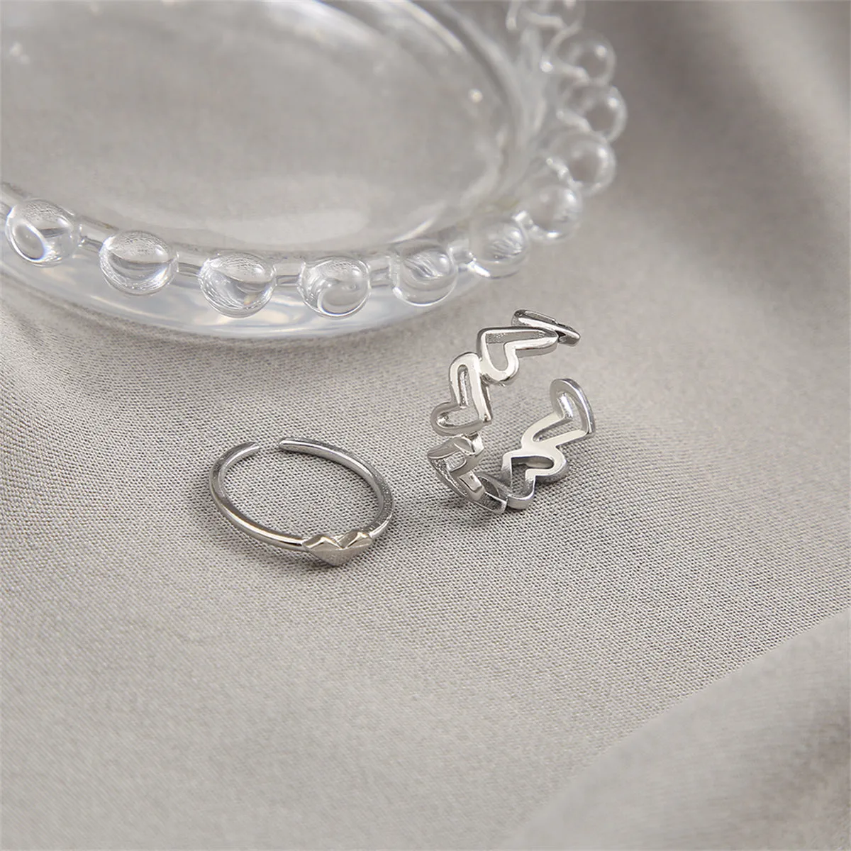 Silver-Plated Openwork Heart Ring Set