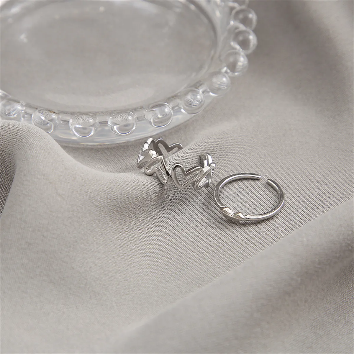 Silver-Plated Openwork Heart Ring Set
