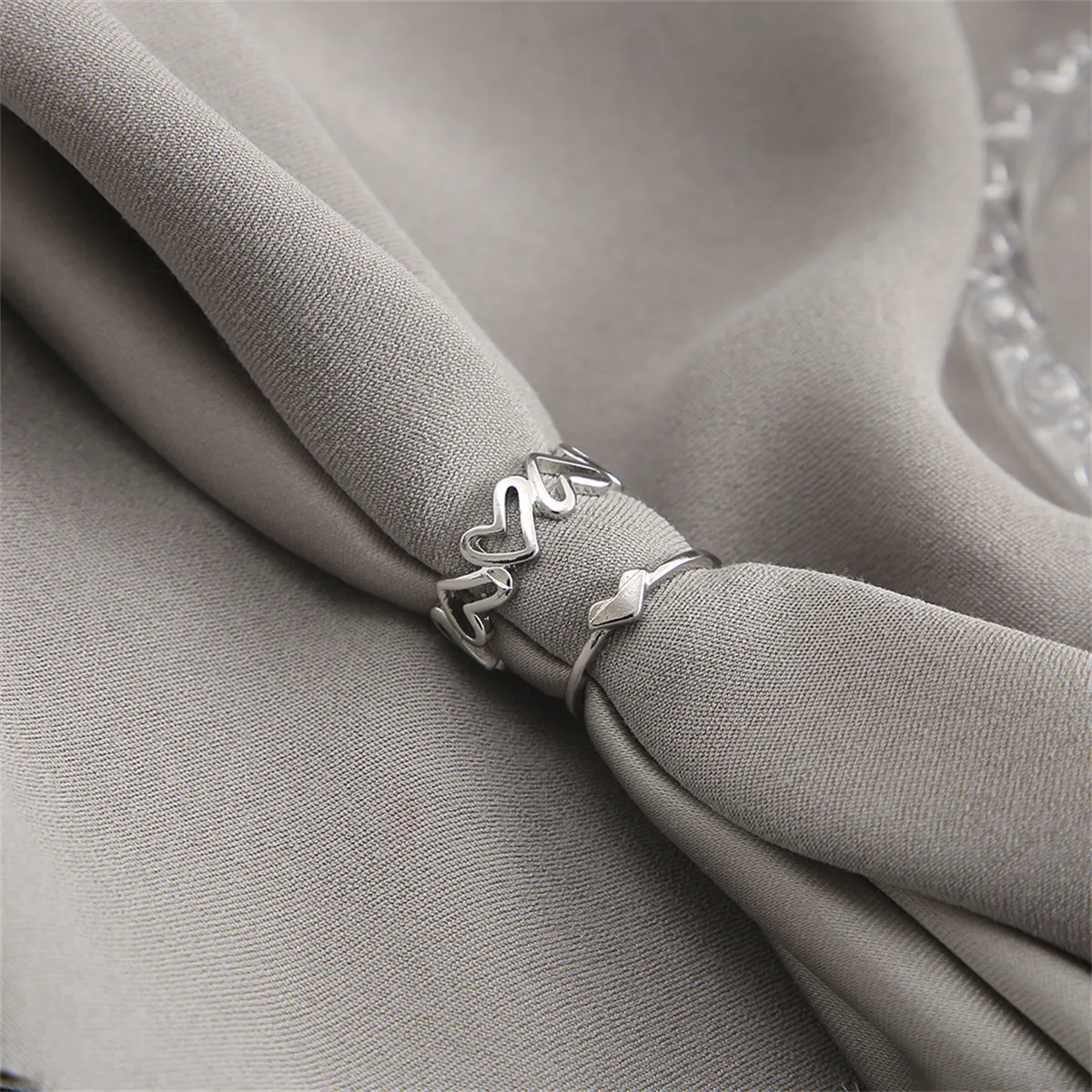 Silver-Plated Openwork Heart Ring Set