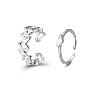 Silver-Plated Openwork Heart Ring Set