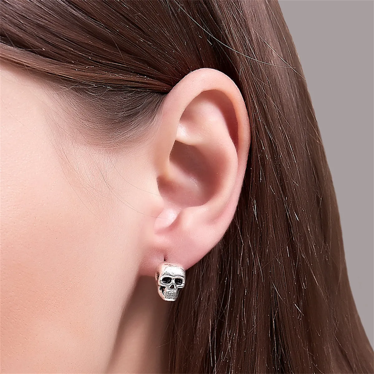 Silver-Plated Skull Stud Earrings