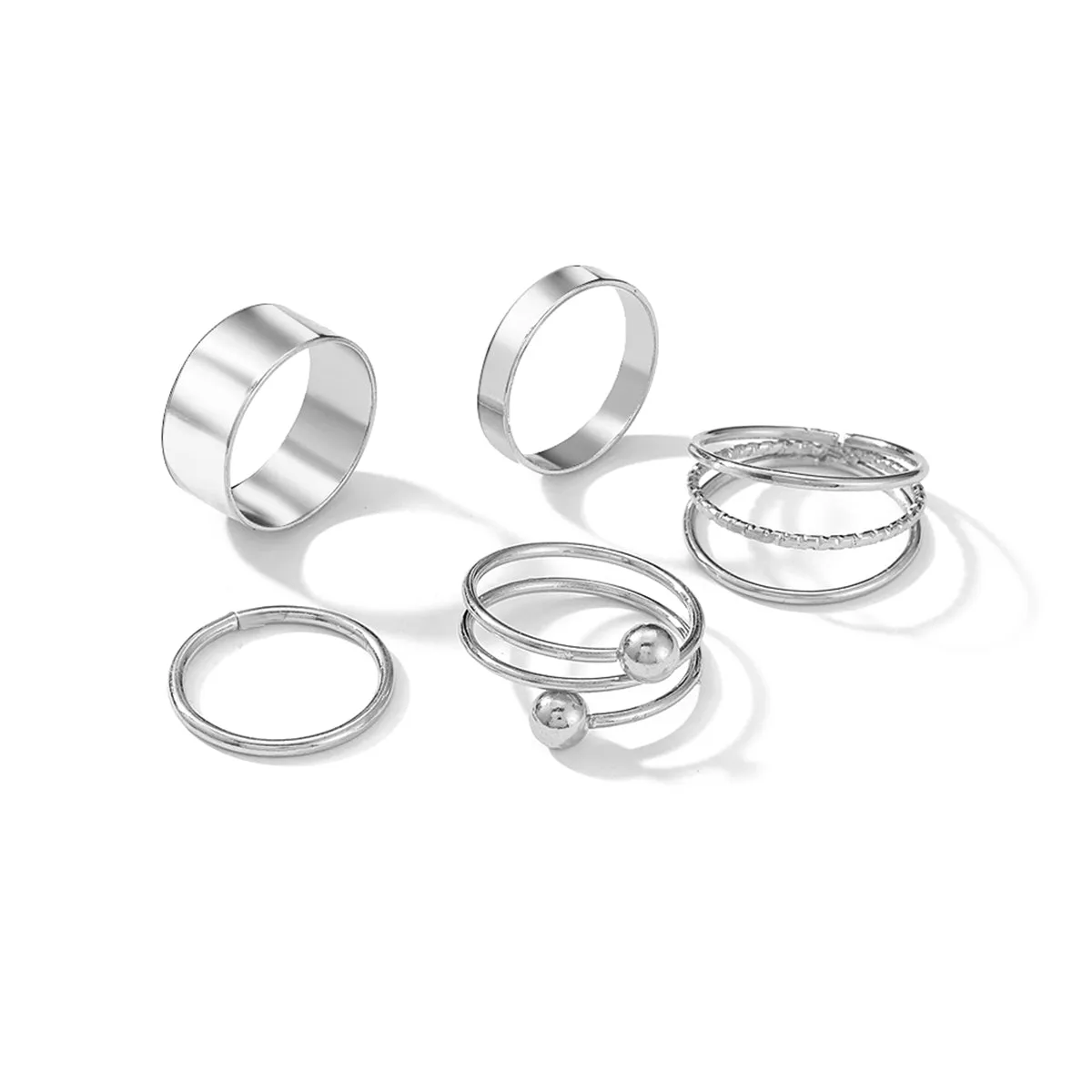 Silver-Plated Spiral & Band Ring Set