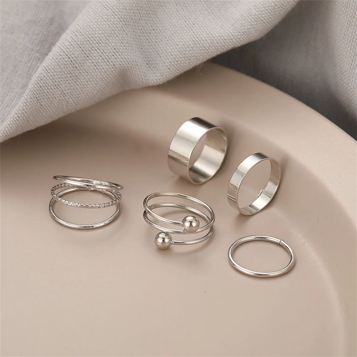 Silver-Plated Spiral & Band Ring Set