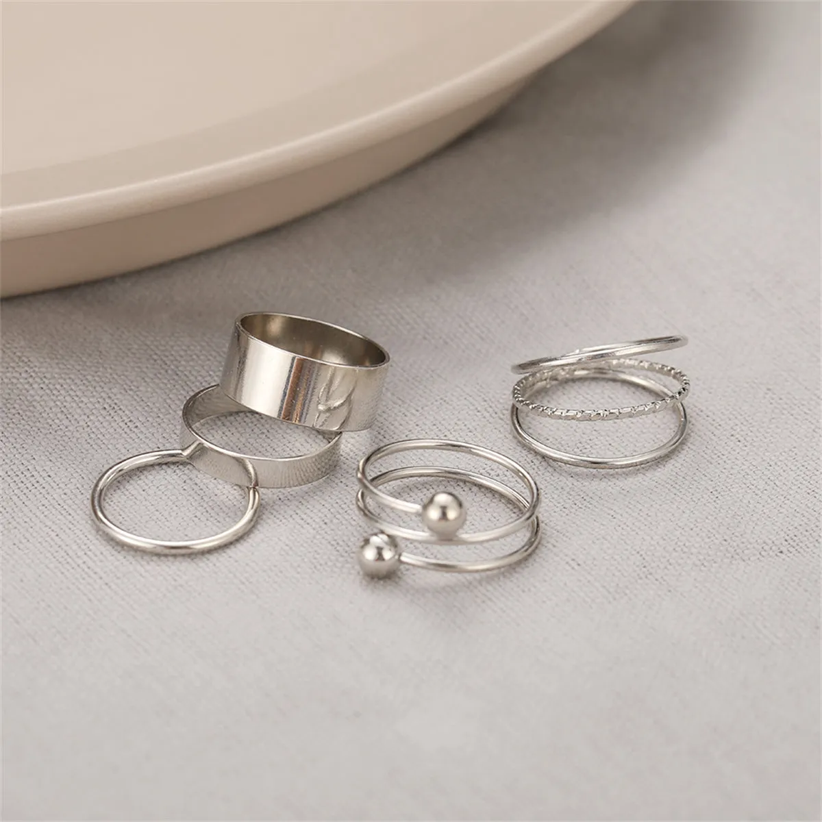 Silver-Plated Spiral & Band Ring Set