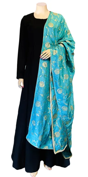 Sky Blue Dupatta for Women Pure Dola Silk Silver Gold Zari Floral Banarasi Dupattas /Shawl