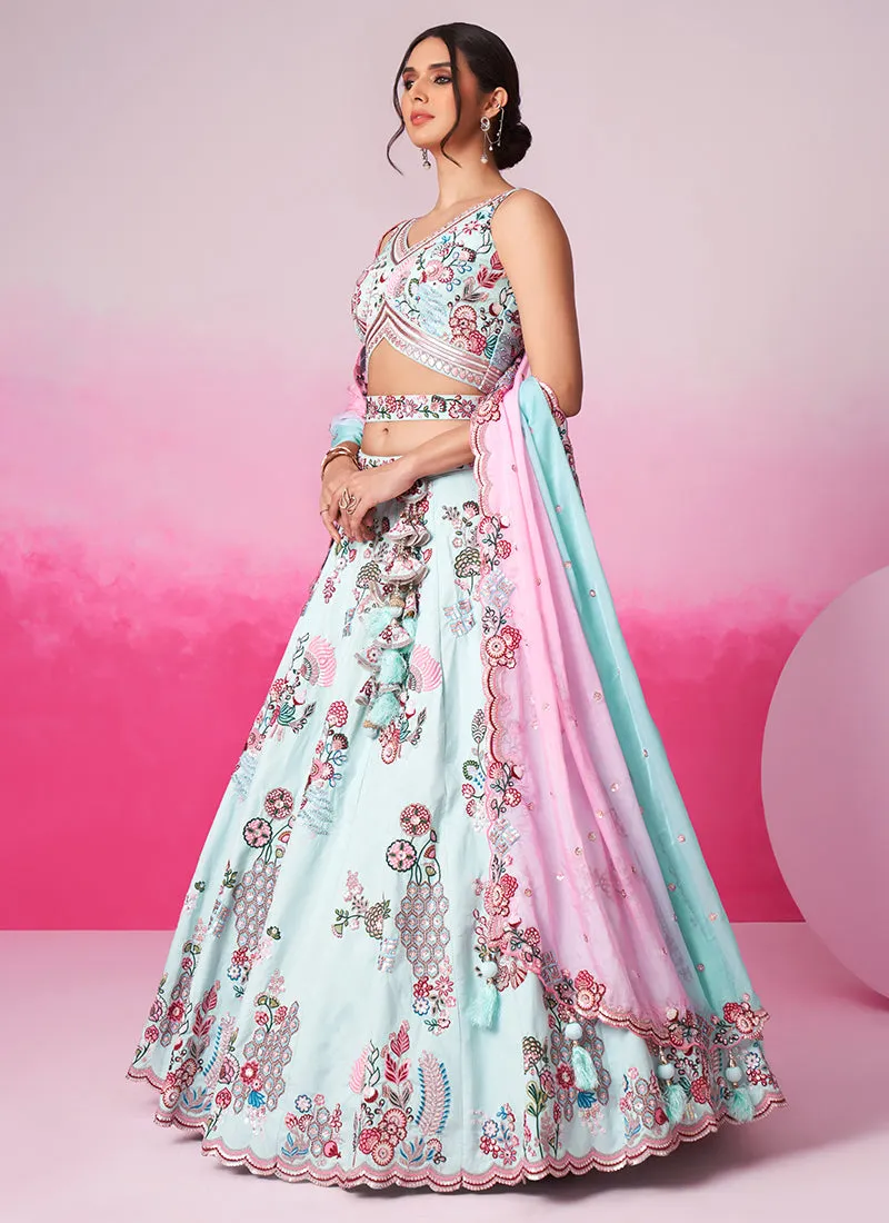 Sky Blue Multi Embroidery Festive Lehenga Choli