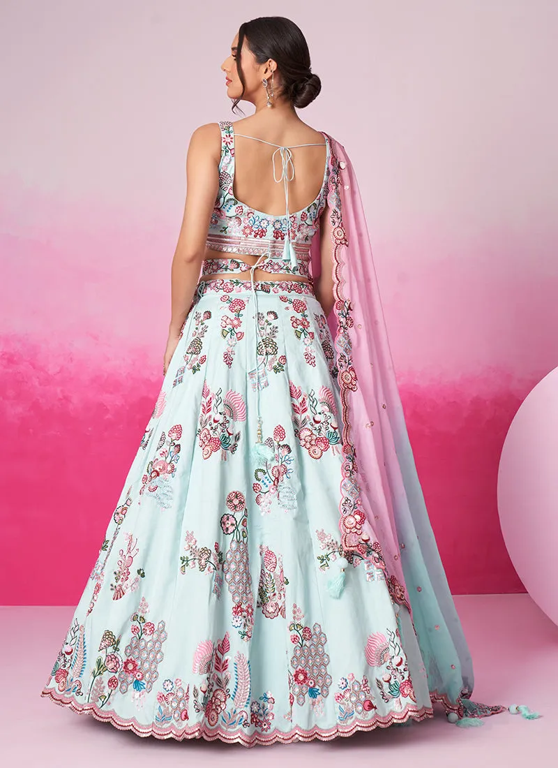 Sky Blue Multi Embroidery Festive Lehenga Choli