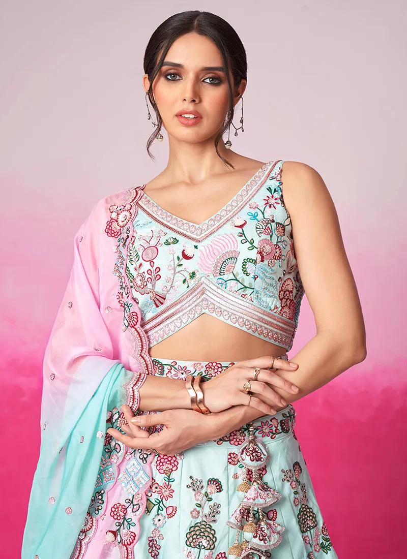 Sky Blue Multi Embroidery Festive Lehenga Choli
