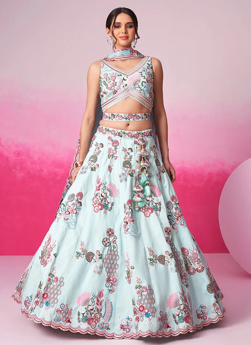 Sky Blue Multi Embroidery Festive Lehenga Choli