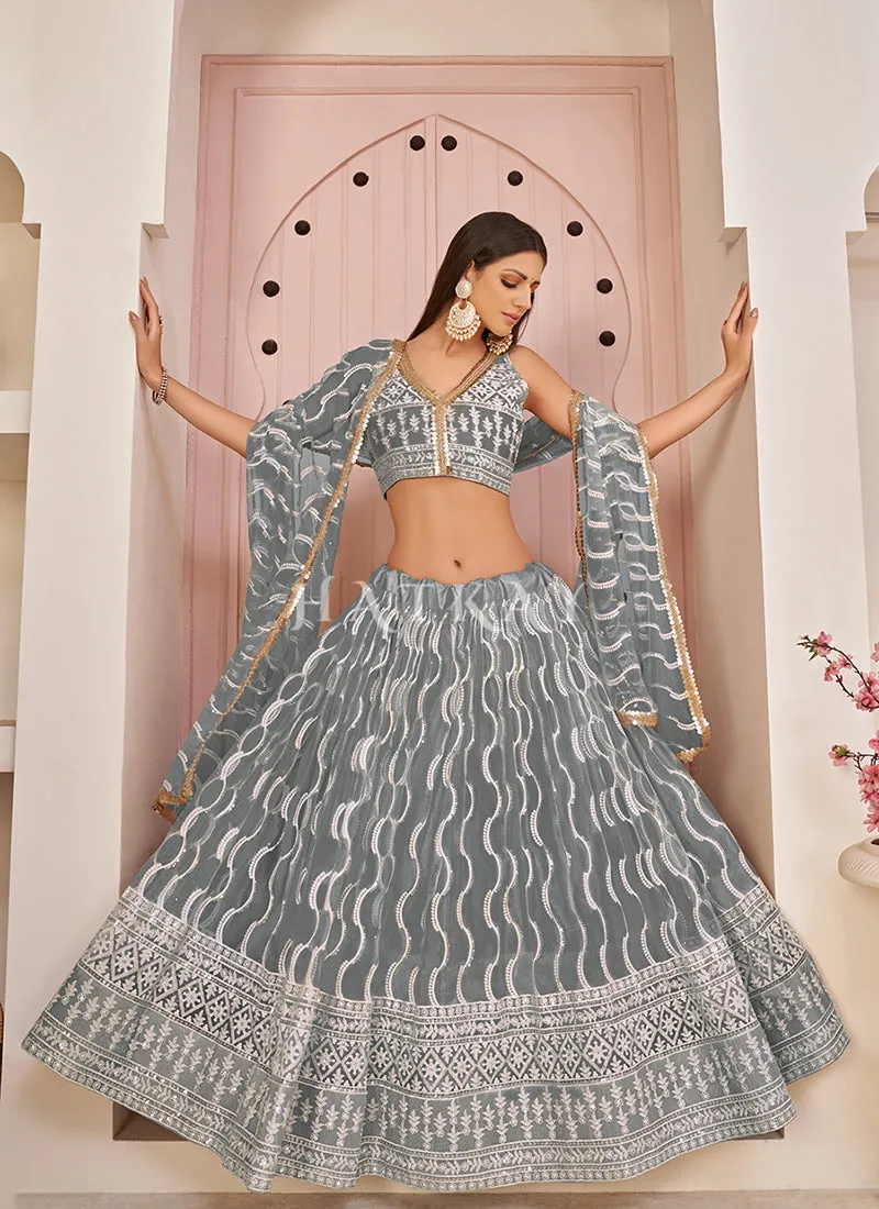 Slate Grey Embroidered Lehenga Choli