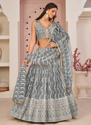 Slate Grey Embroidered Lehenga Choli