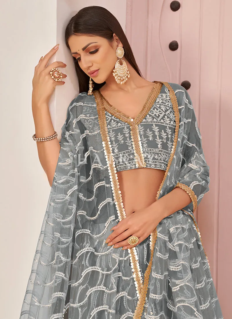 Slate Grey Embroidered Lehenga Choli