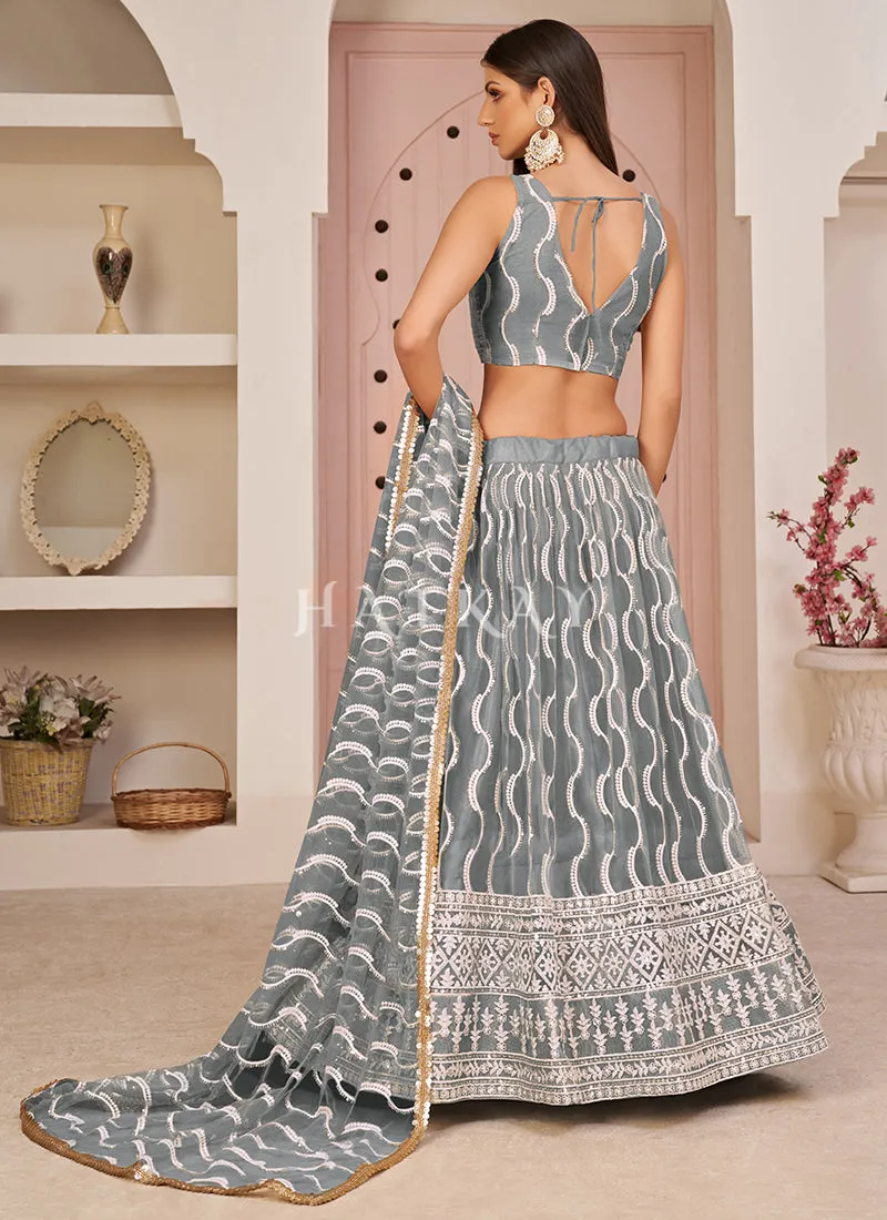 Slate Grey Embroidered Lehenga Choli