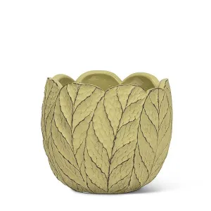 Sm Heavy Emboss Leaf Planter-Grn-4.5"H
