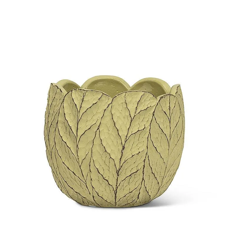 Sm Heavy Emboss Leaf Planter-Grn-4.5"H