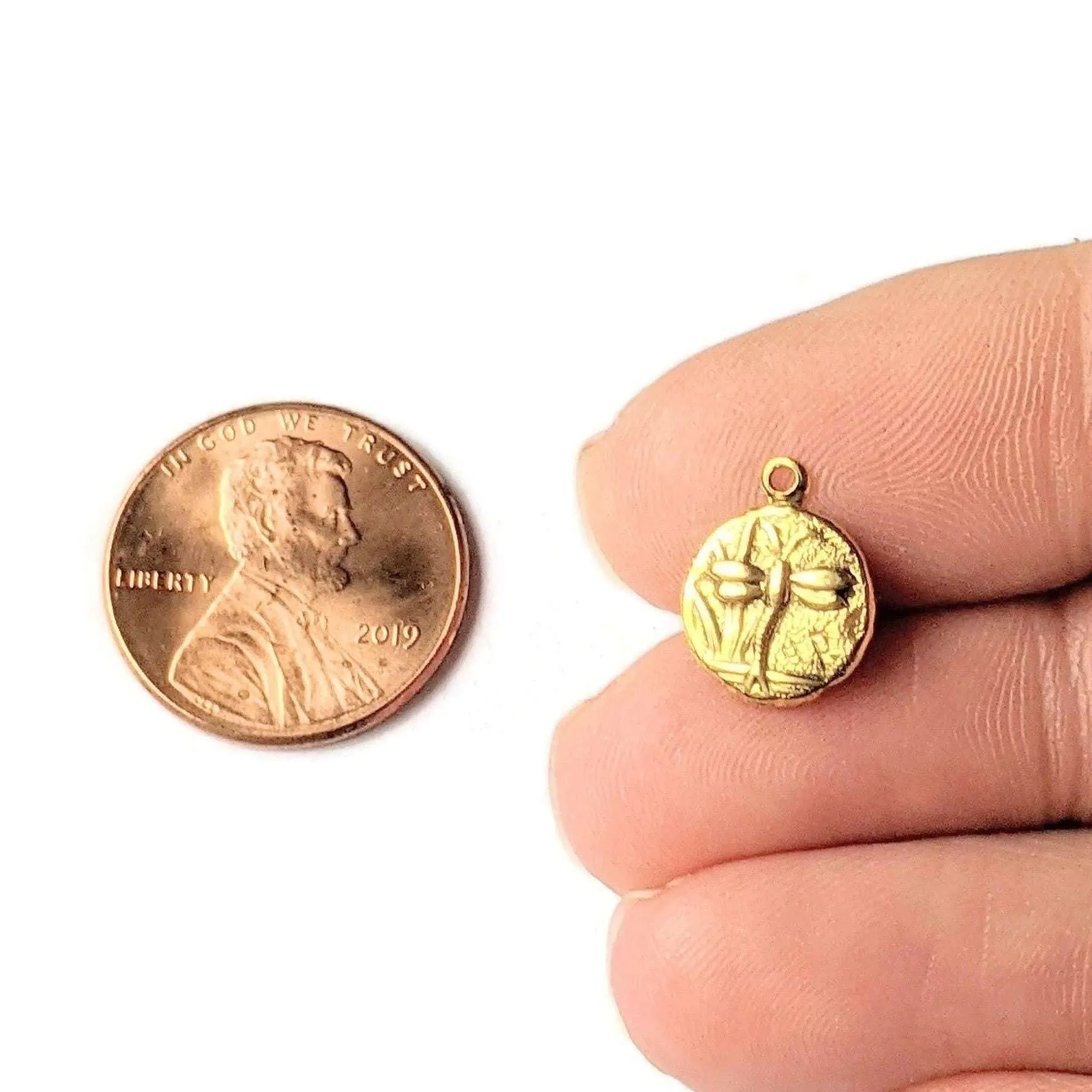 Small Gold Dragonfly Disc Charm